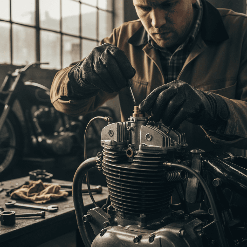 Motorradmechaniker arbeitet an Voge-Motorrad