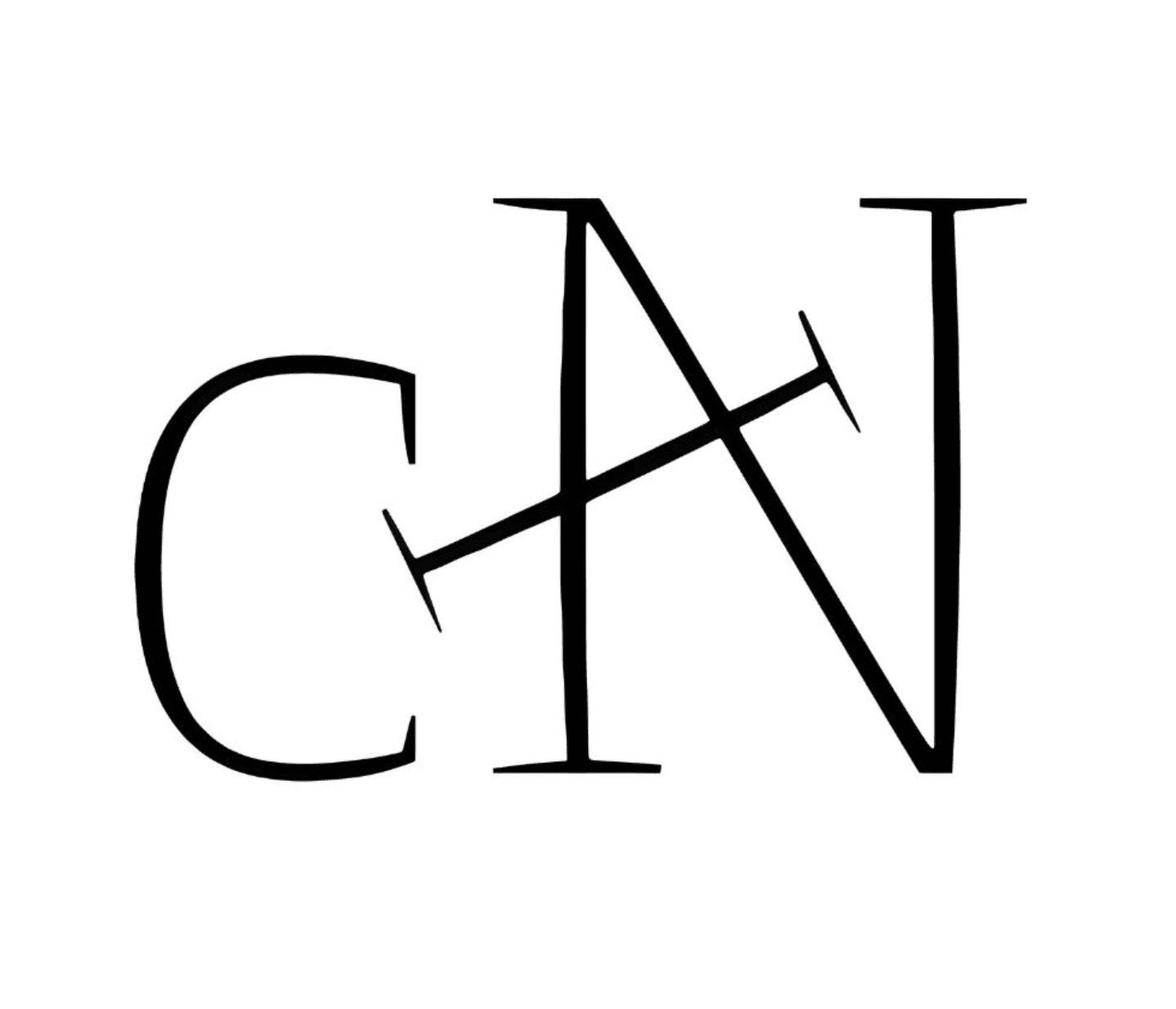 Schwarzes Monogramm der Buchstaben C, A und N, kunstvoll ineinander verschlungen auf weißem Hintergrund.